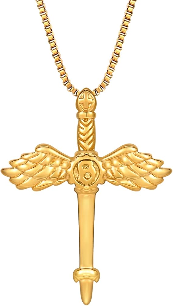 VEXXS pendant for men featuring 18K gold plated angel wing cross.