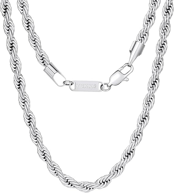 VEXXS 5mm white gold rope chain durable men's necklace.