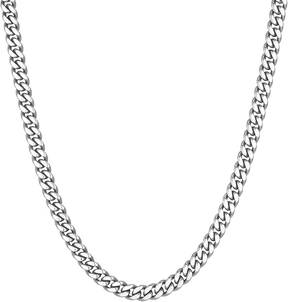 VEXXS 6mm white gold flat cut cuban chain for men necklace.